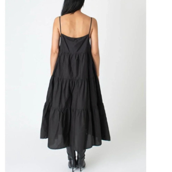 Matteau Tiered Maxi  Long Cotton Square Neck Sundress Black Sz 10 - Picture 4 of 10